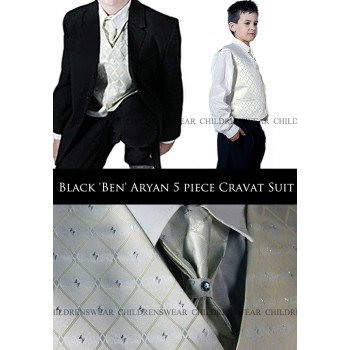  Black 'Ben' Aryan 5 piece Cravat Suit  6 mths-15 yrs- BUY OR HIRE from just £10.99