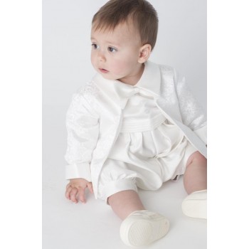 BOYS HP1 PAISLEY CHRISTENING ROMPER IN IVORY BUY OR HIRE from just £10.99
